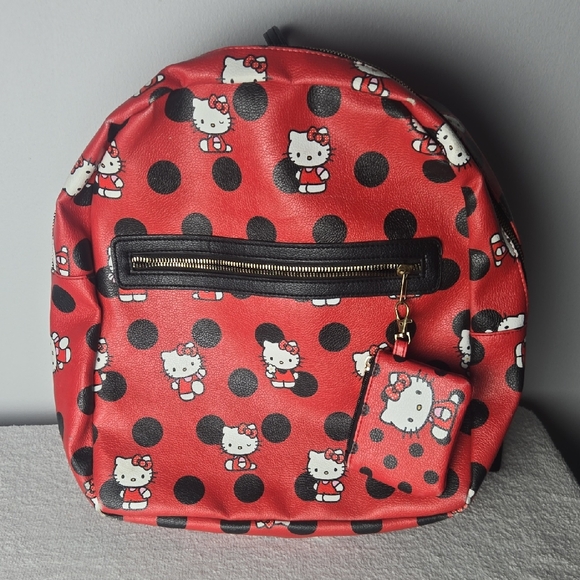 Hello Kitty Handbags - Sanrio Hello Kitty Polka Dot Backpack & Coin Pouch - Black/Red